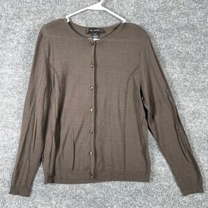 St John Cardigan Womens L Brown Button Front Pointelle Knit Long Sleeve Luxury